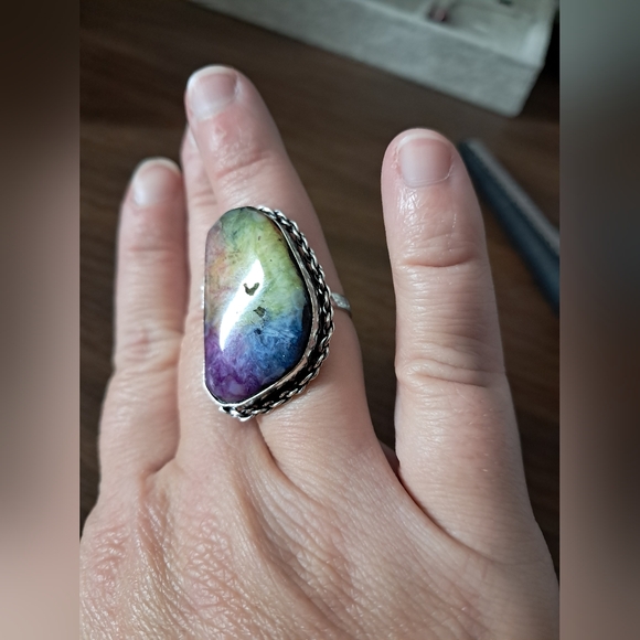 Rainbow Quartz Druzy Ring Size 7.5 - Picture 8 of 16